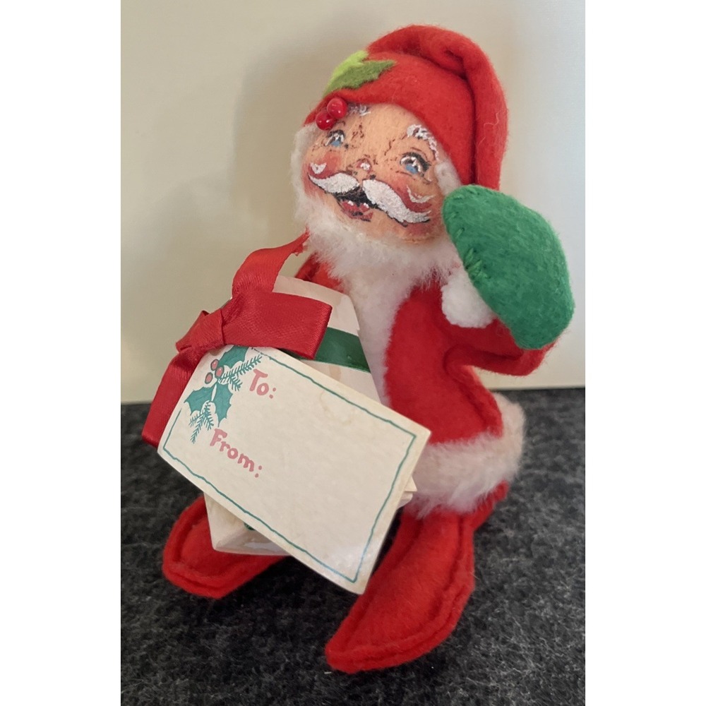 VTG 1980 Analee Mobilitee Doll - 5" Christmas Santa Claus Gift Tag Box w/ Bag